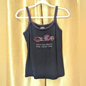 Black Daytona Beach Tank Top Design Is In Multi Pink And Silver Sequins Size L